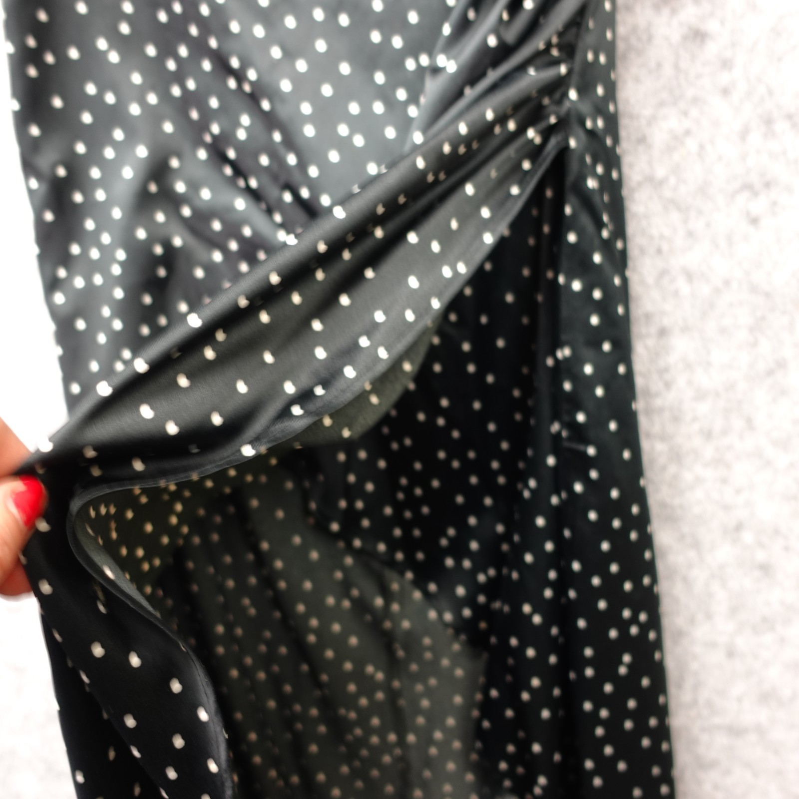 Womens Polka Dot Dress XS Black Corset Satin Cut Out Back SLIM Stretch Midi ZARA thumbnail 11