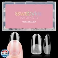 Medium Oval Nail Tips, SSWSBYKE 300pcs Soft Gel Nail Tips for Ful