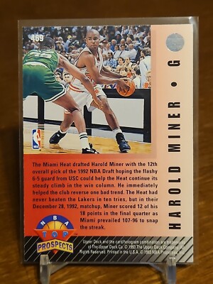1992-93 Upper Deck Basketball Top Prospects Harold Miner RC #469