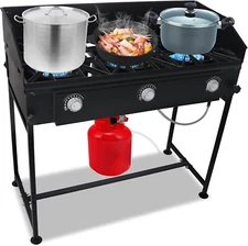 Three Burner Propane Outdoor Camping Stove - 2,25,000 High BTU - with Wind Panel