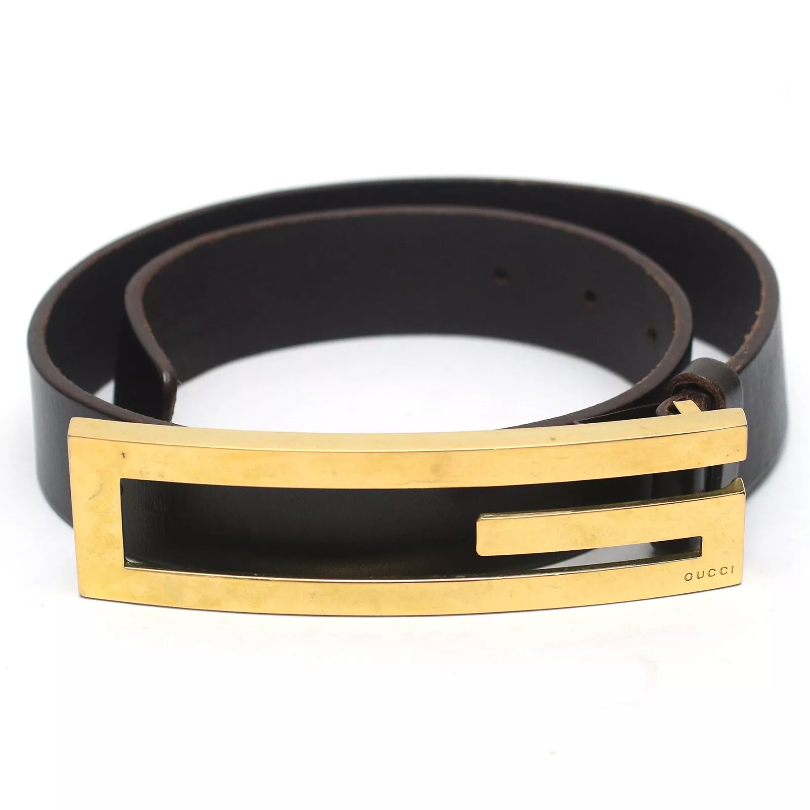 Ceinture femme GUCCI grand logo G ton or cuir marron Italie taille 65 ・ 26