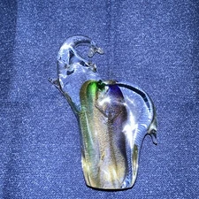 Hand Blown Art Glass Elephant Good Luck Figurine Murano style Green and Blue
