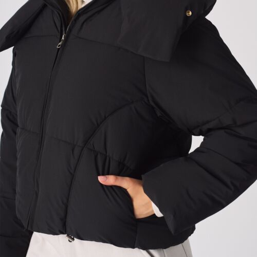 Womens Wrap Neck Puffer Jacket Quilted Hooded Coat Waterproof Warm Padded Coat - Picture 6 of 14