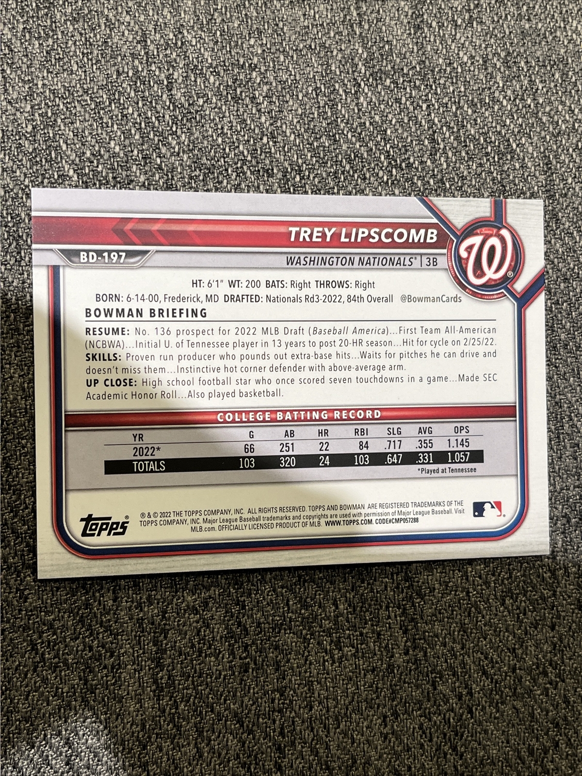 2022 1st Bowman BD197 Trey Nationals Baseball Card eBay