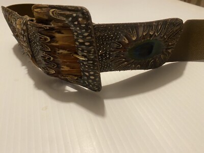 Lee Sands Hawaii Genuine Peacock & Pheasant Feathers Belt s/m