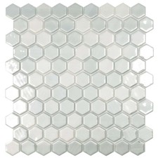 River Hexagon Bathroom Kitchen Splashback Gloss White Mosaic Tile - 307x317mm