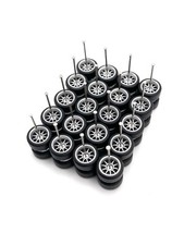 10x Sets Silver 10 Spoke Real Rider Wheels w/ Rubber Tires Sets for 1/64 Scale