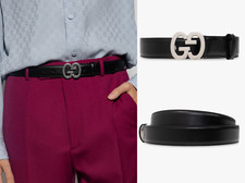 GUCCI GG Belt Supreme Monogram Antiqued GG Buckle With Dust Bag Unisex 80