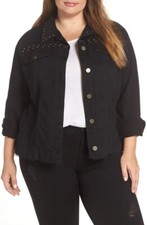 New Sanctuary Women's Studded Denim Jacket - Black - Plus Size 3x