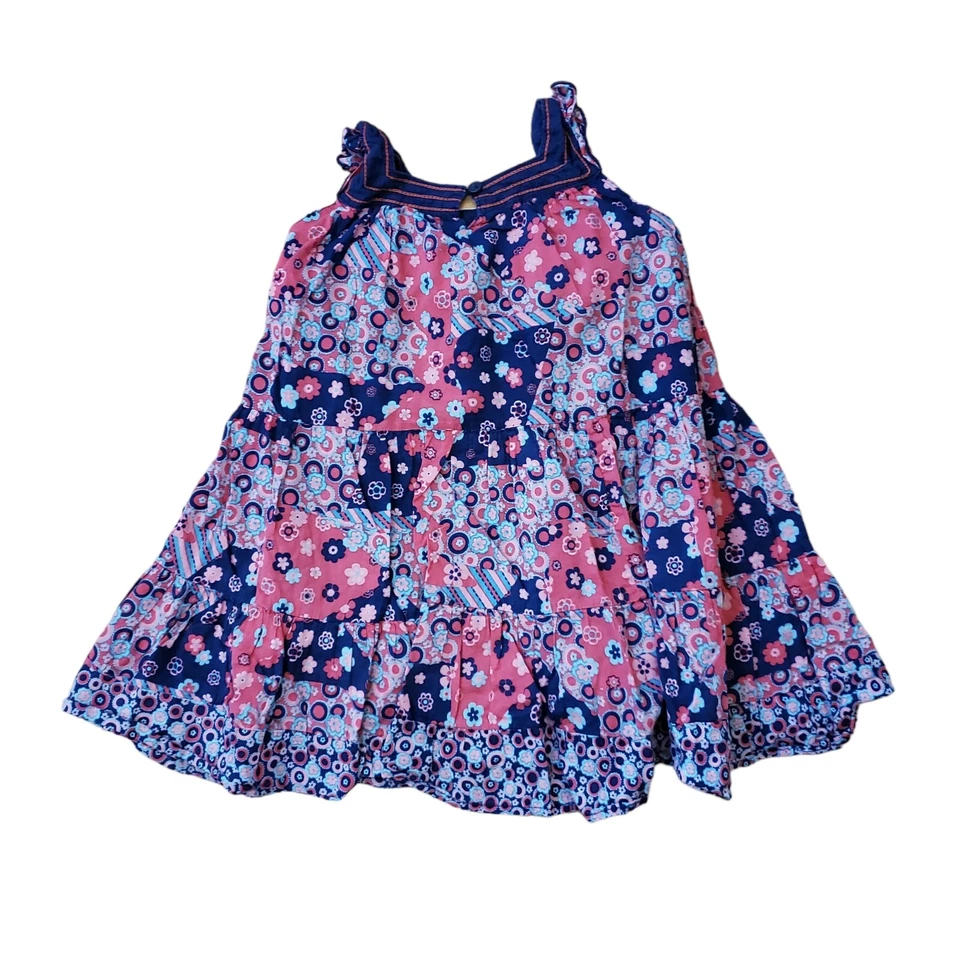 Vestido Solero Parche Calabaza Azul y Rosa Boho Floral Patchwork Talla 4 Foto 2 de 4