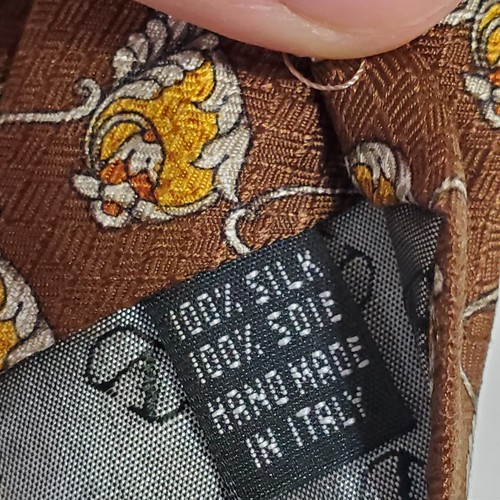 Mens Valentino Cravatte silk tie Brown arts & crafts Flowers Italy 3.75 x 56 - Picture 5 of 7