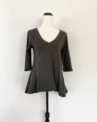 NWOT METALICUS grey wool blend 3/4 roll tab sleeve hi lo A-line top / One Size