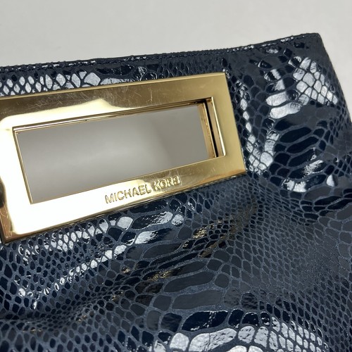 Michael Kors Berkley Bag Python Embossed Leather Blue Crossbody Shoulder Clutch - Picture 8 of 12