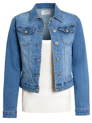 Damen Jeansjacke Jeans normale Passform Jacken Stonewash blau Größe 10 12 14 8