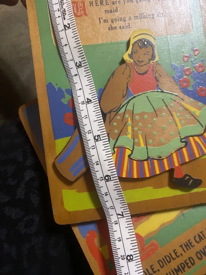 Lote De Colección Rima Infantil 3d Madera Pintada Placa Arte De Pared Hey Diddle Ordeño Criada Foto 3 de 4