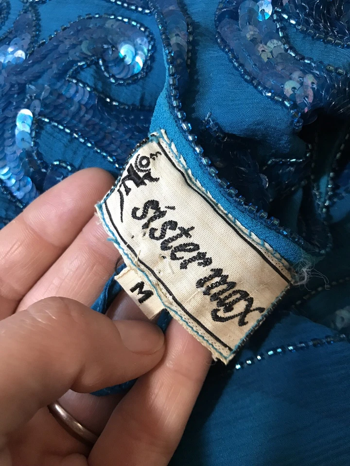 Vestido De Colección Hermana Max Turquesa Cuentas Gitano Boho Crucero Ropa Mediano ¡¡EXCELENTE!!! Foto 2 de 4