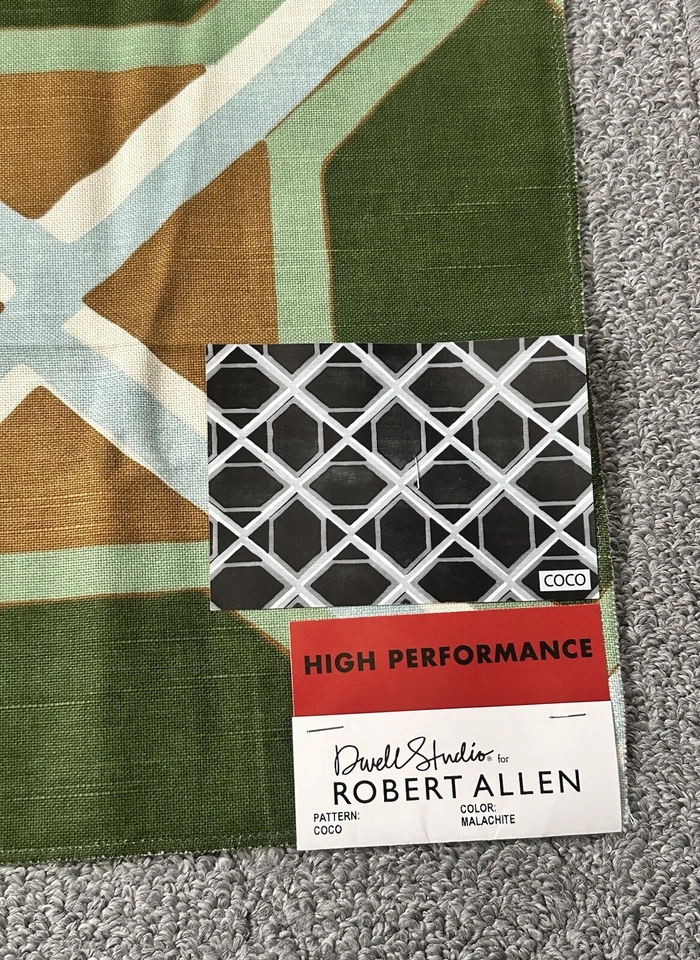 "Muestra de tela Robert Allen 25,5"" x 26"" coco malaquita mod geométrico verde azul" Foto 2 de 4