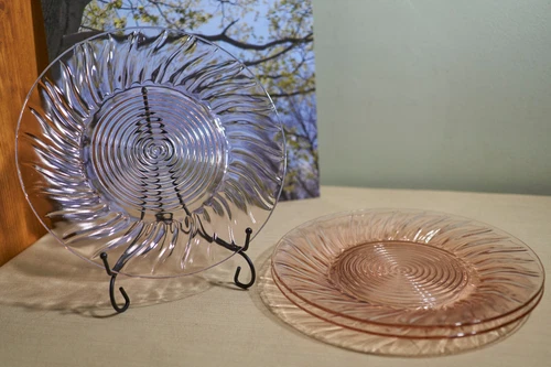 Jeanette Swirl Pink Dinner Plates (set of 3) Vintage 1930s Pink Depression Glass