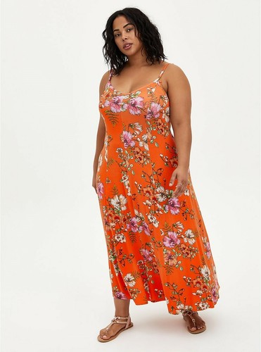Torrid Orange Floral Trapeze Maxi Dress 