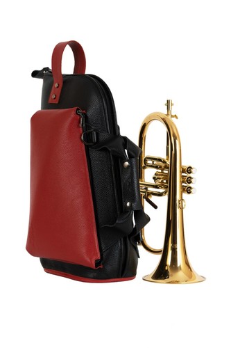 Genuine leather Flugelhorn bag by MG Leather Work Flotar leather (Mix Black+Red) - Picture 5 of 9