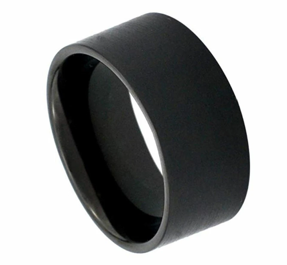 12mm Men's Genuine Tungsten Carbide Black Brushed Pipe Cut  Wedding Band Ring - Image 2 of 3