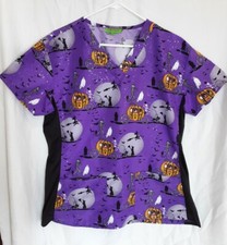 Green Town Halloween Medical Scrub Top Women's Size Large - L4