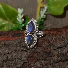 925 Sterling Silver Labradorite Ring Pear Ring Handmade Ring All Size Ring RN26