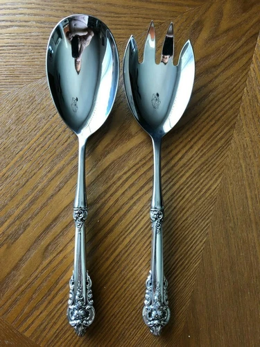 NICE HUGE 11"+ WALLACE GRANDE BAROQUE SALAD SERVING SET STERLING SILVER