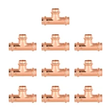 10 PCS EFIELD 3/4" X 3/4" X 3/4" Copper Press Fit Tee Copper Fittings, Lead Free