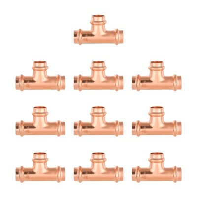 10 PCS EFIELD 3/4'' X 3/4'' X 3/4'' Copper Press Fit Tee Copper Fittings, Lead Free