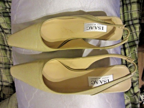 Isaac Mizrahi punta puntiaguda bronceada reptil cabestrillo espalda 6 1/2 AA zapatos Italia sin precio base - Imagen 10 de 12