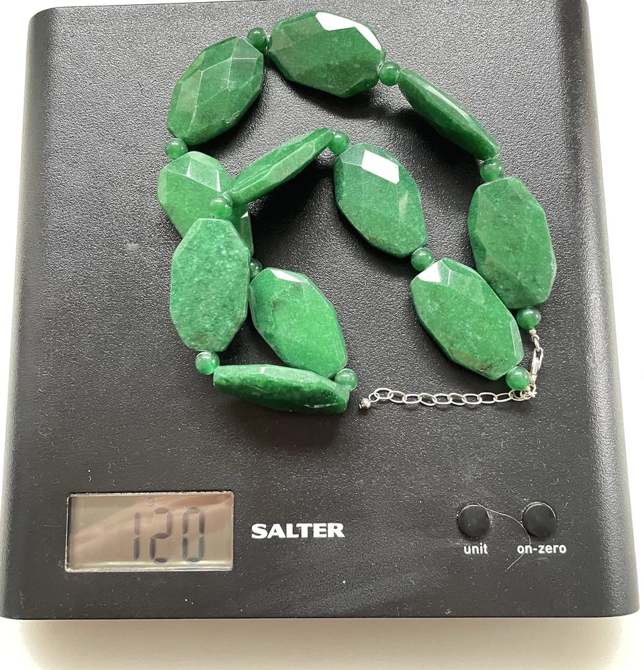 Collar Grueso Vintage Plata 925 Multi Facetado Verde Aventurina Declaración 17" Foto 4 de 4