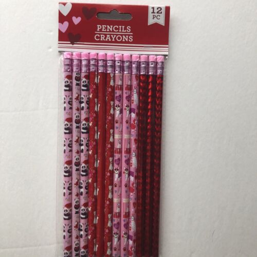 New 12 Valentine's Day Novelty Pencils Multi Colored