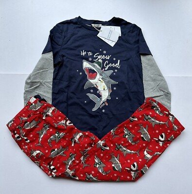 Fatface Jungen im Dunkeln leuchtender festlicher Hai Pyjama Alter 5-6 Jahre *Neu mit Etikett*