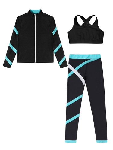 Child Girls Outfit 3Pcs Tracksuits Stripe Set Pants Vest Long Sleeve Leggings - Picture 12 of 47