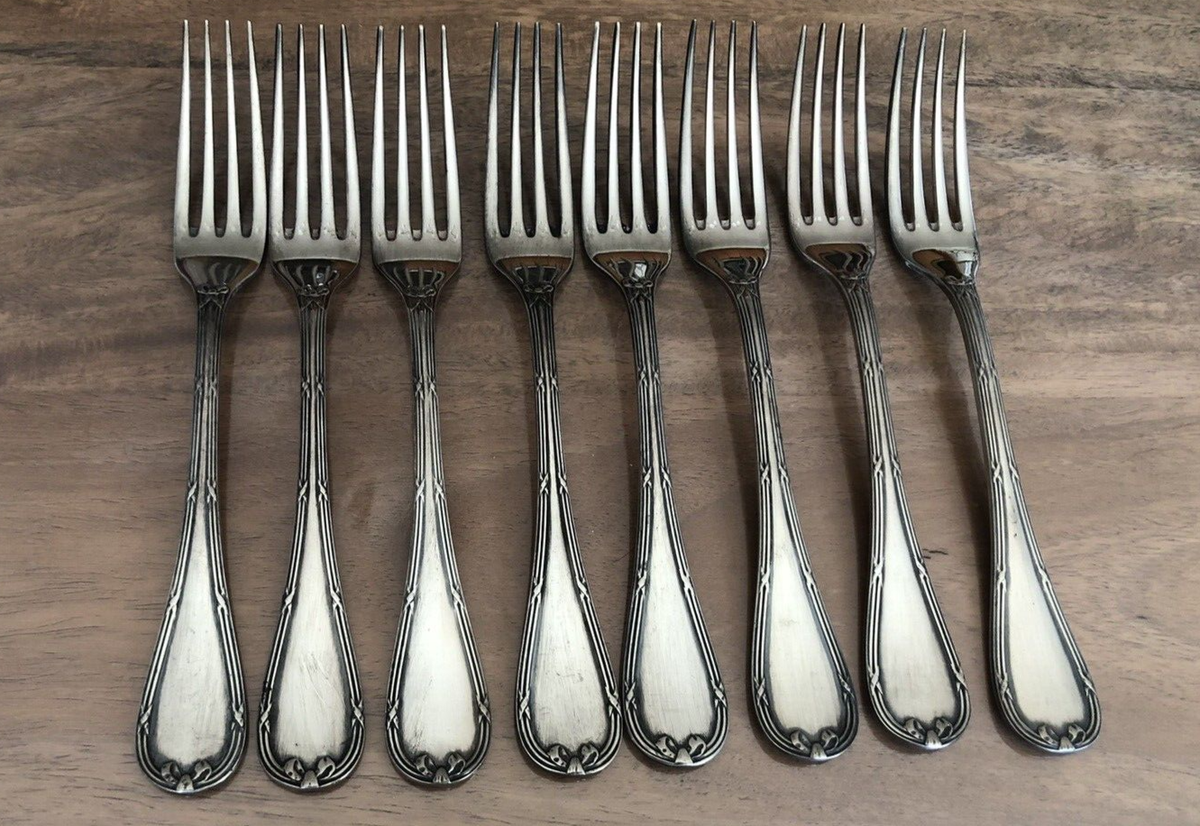 12 FOURCHETTES DE Table En Metal Argente Christofle Rubans 20,5 Cm EUR