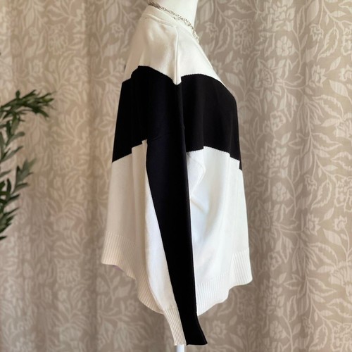 Tommy Hilfiger Colorblock Chevron Sweater Oversized Knit Lilac White Black Sz M - Picture 2 of 8
