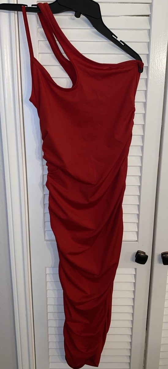 SHEIN SXY One Shoulder Cut Out Ruched Bodycon Dress RED Size M | eBay
