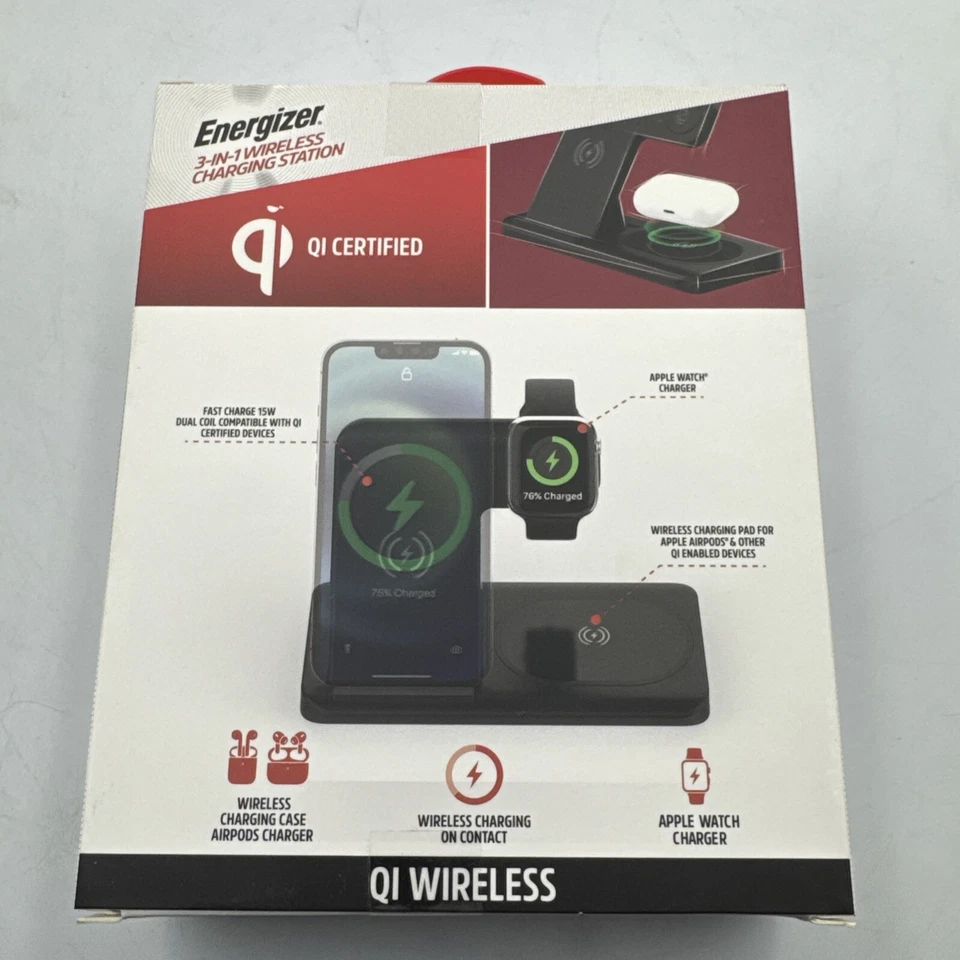 Energizer ENG-QIM02BK Estación de Carga Inalámbrica 3 en 1 QI Inalámbrica - NUEVA Foto 4 de 4