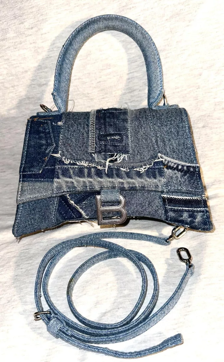 NEW BALENCIAGA Denim Patchwork Hourglass UPCYCLED BAG PURSE SUPER LIMITED  AUTH