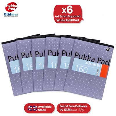 6x PUKKA PAD A4 quadratisch weiß Block 160 Seiten 5 mm Raster 4 Loch gelocht