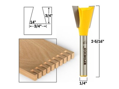 14Â° X 3/4'' Dovetail Router Bit - 1/4'' Shank - Yonico 14116q