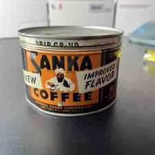 Antique 1940's Sanka Coffee Tin with Lid Drip Grind 1lb New York New Improved