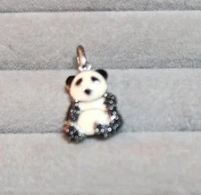 Zales Sterling Panda Pendant With Enamel & Black Diamonds