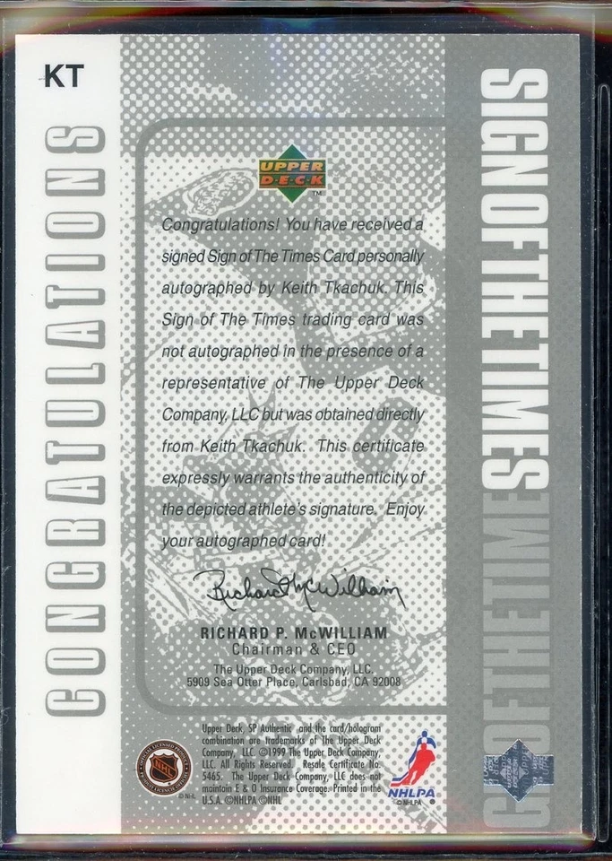 1998-99 SP Authentic Sign of the Times Autograph #KT Keith Tkachuk - Image 2 of 2