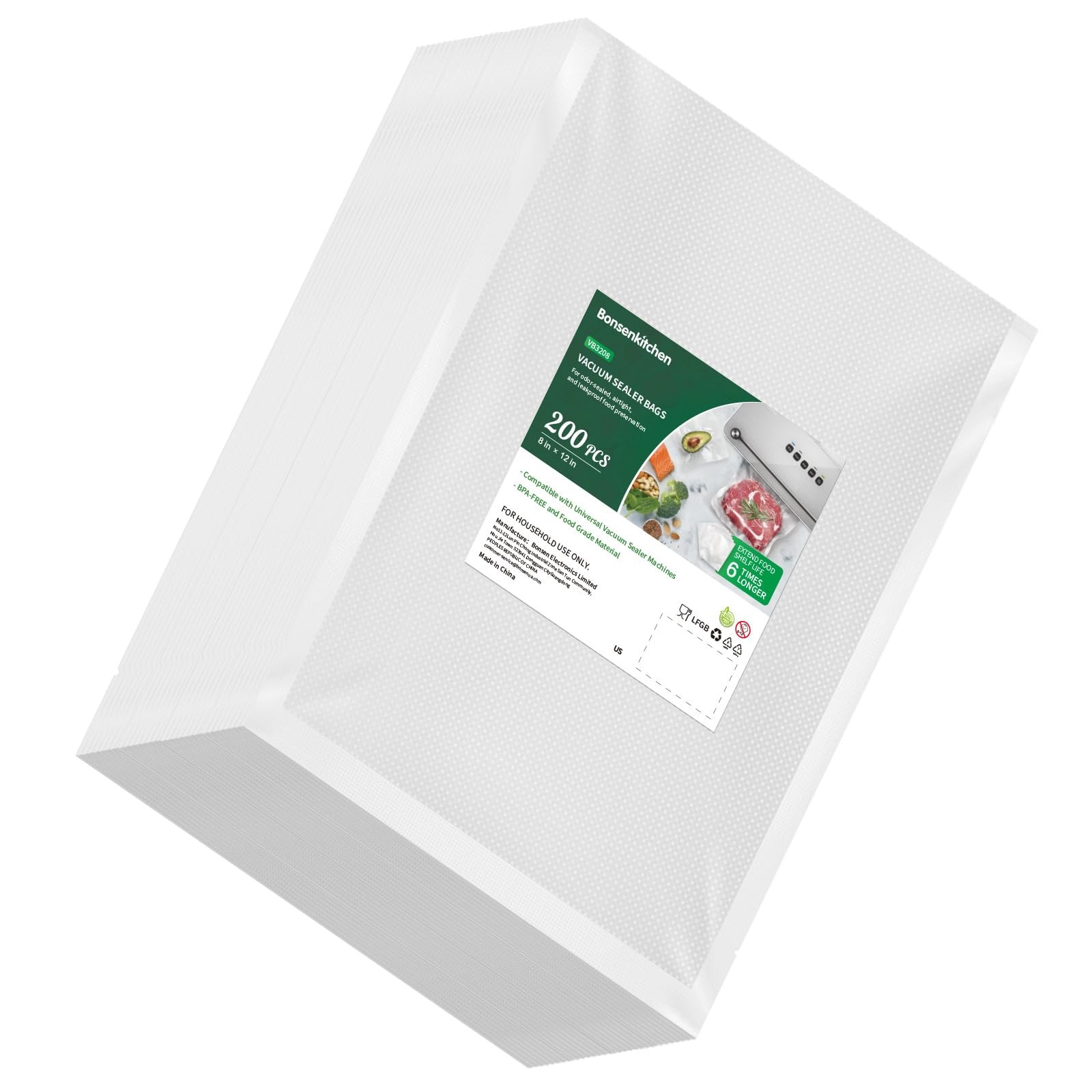 Precut BPA Free Vacuum Sealer Bags 200 Quart 8x12 Commercial Grade