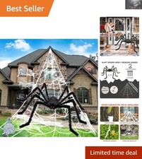 Easy Install 200'' Halloween Spider Web with Giant Spider - Perfect for Outdoors