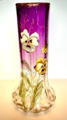 Legras Mont Joye Lamartine French Art Nouveau Glass Vase Decorated with Pansies?