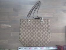 GUCCI GG Canvas Tote Bag Brown Leather Strap Medium Classic