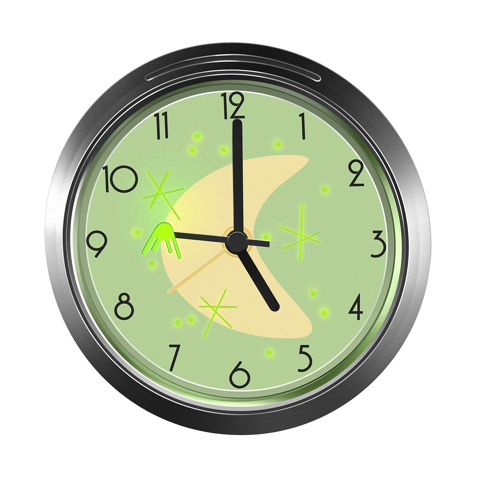 Glow in The Dark Sputnik Satellite Silent Retro Alarm Clock, Non Silver